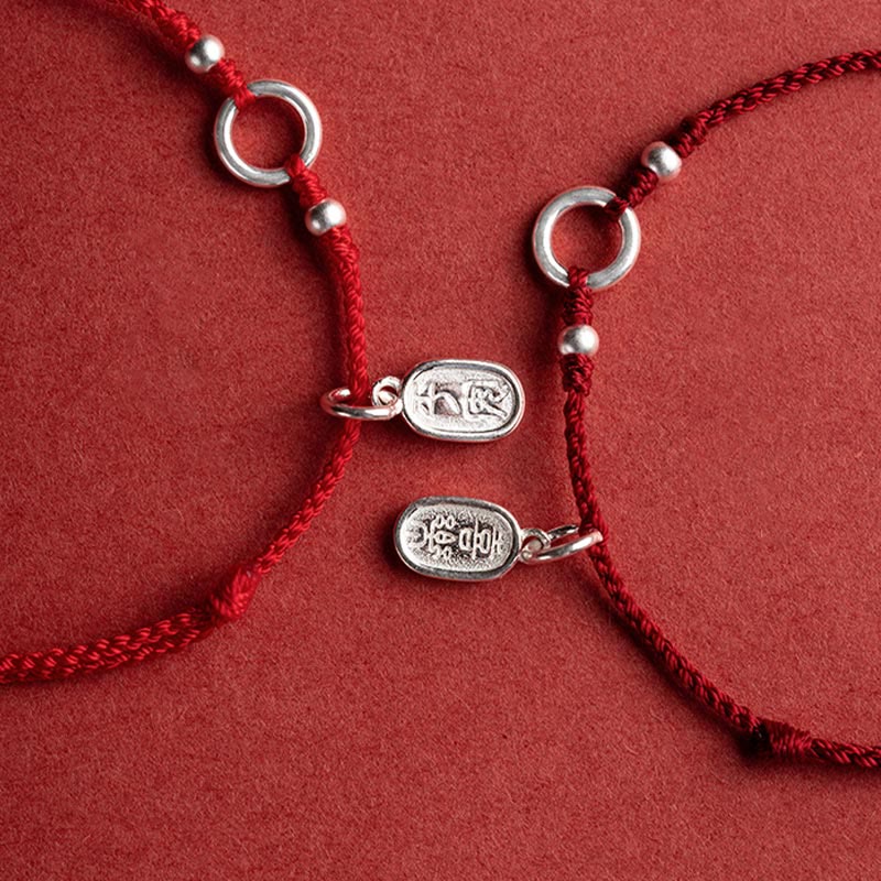Buddha Stones925 スターリングシルバー 幸運 幸運 平和 喜び 蓮 平和バックル レッドストリングブレスレット