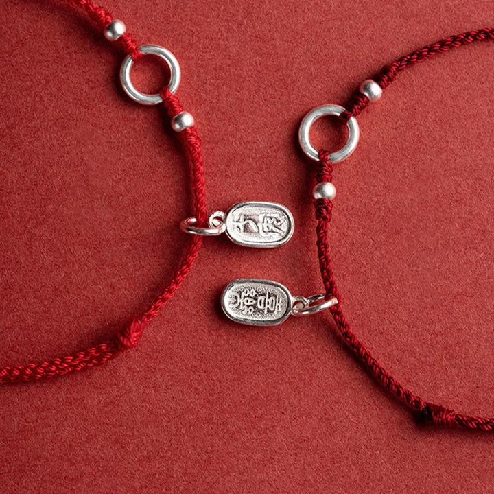 Buddha Stones925 スターリングシルバー 幸運 幸運 平和 喜び 蓮 平和バックル レッドストリングブレスレット