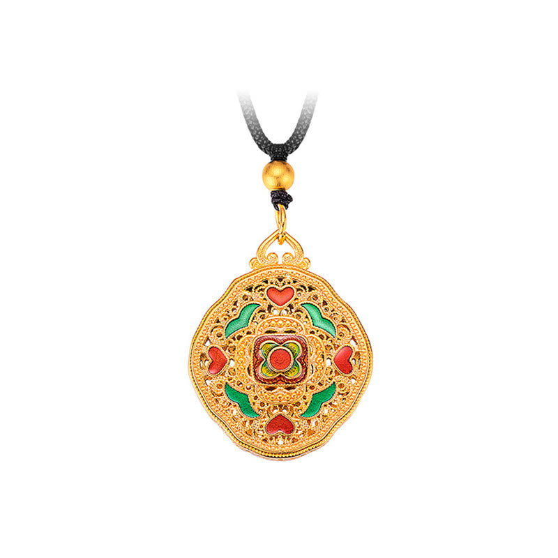 Buddha Stonesの花と愛のハートの銅製富のネックレスペンダント