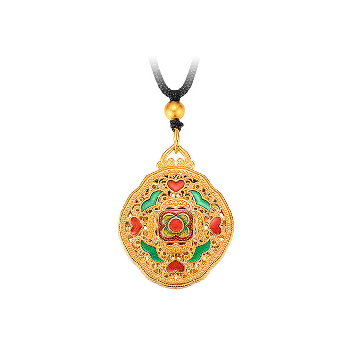 Buddha Stonesの花と愛のハートの銅製富のネックレスペンダント