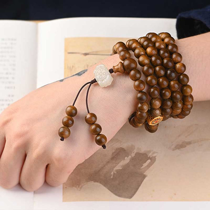 Buddha Stonesチベットローズウッド 保護 静寂 ブレスレットMala