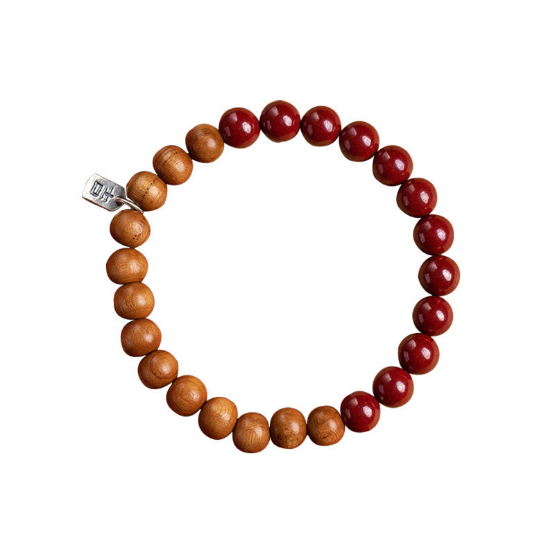 Buddha Stones925スターリングシルバー ピーチウッド シナバー 邪悪な霊を払うブレスレット