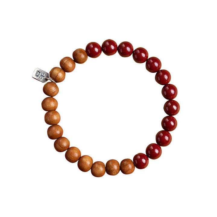 Buddha Stones925スターリングシルバー ピーチウッド シナバー 邪悪な霊を払うブレスレット