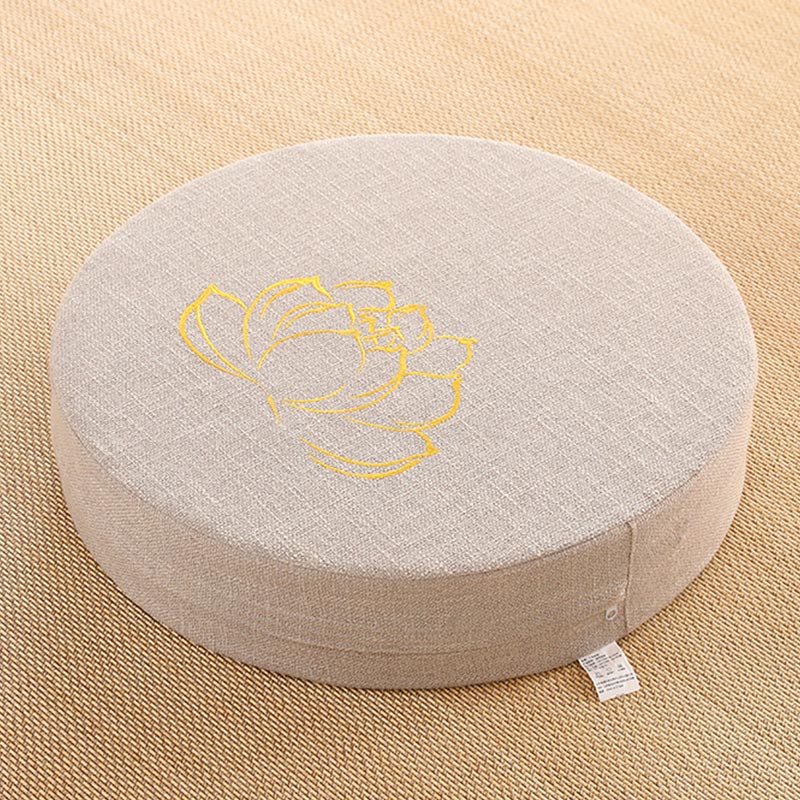 Buddha Stonesと蓮の刺繍入りコットンリネン瞑想用シートクッション