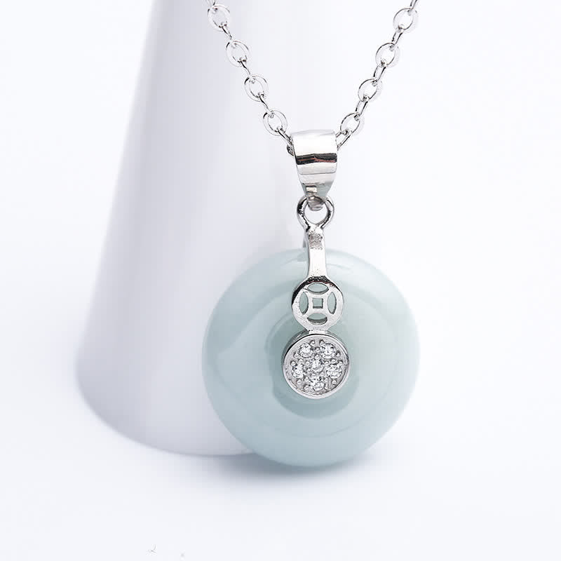 Buddha Stones925スターリングシルバー ピースバックル 翡翠コイン 幸運のネックレスペンダント