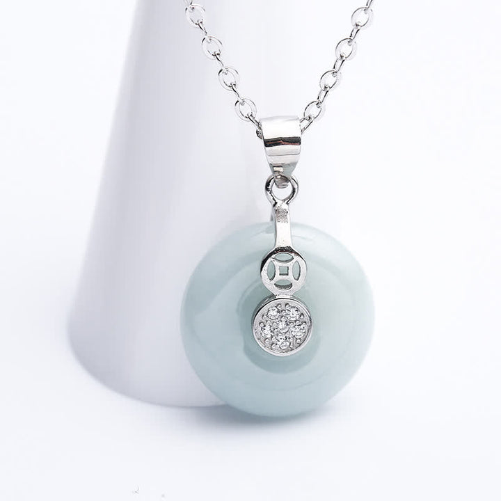 Buddha Stones925スターリングシルバー ピースバックル 翡翠コイン 幸運のネックレスペンダント