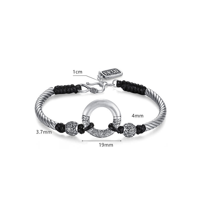 Buddha Stones999 スターリングシルバー 福文字 平和バックル 銅貨 縁起の良い雲 幸運のブレスレット