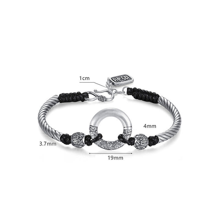 Buddha Stones999 スターリングシルバー 福文字 平和バックル 銅貨 縁起の良い雲 幸運のブレスレット