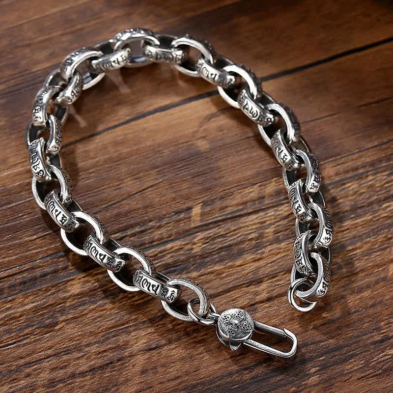 Buddha Stones925スターリングシルバーオーム・マニ・パドメ・フム刻印入り 平和ブレスレット バングル