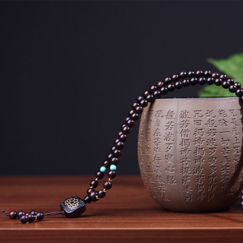 Buddha Stones 108Malaチベット小葉紅檀蓮華バランスブレスレット