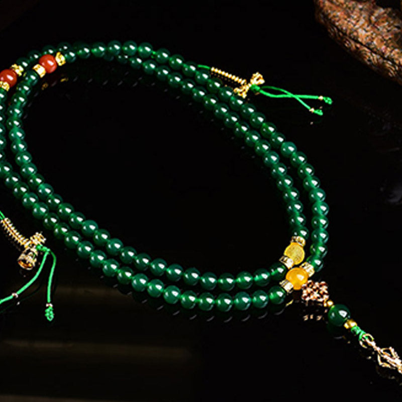 Buddha Stones108個入り 天然グリーン瑪瑙 成功のブレスレットMala