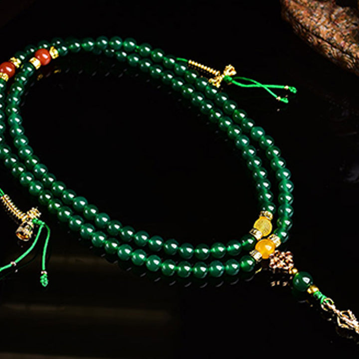 Buddha Stones108個入り 天然グリーン瑪瑙 成功のブレスレットMala