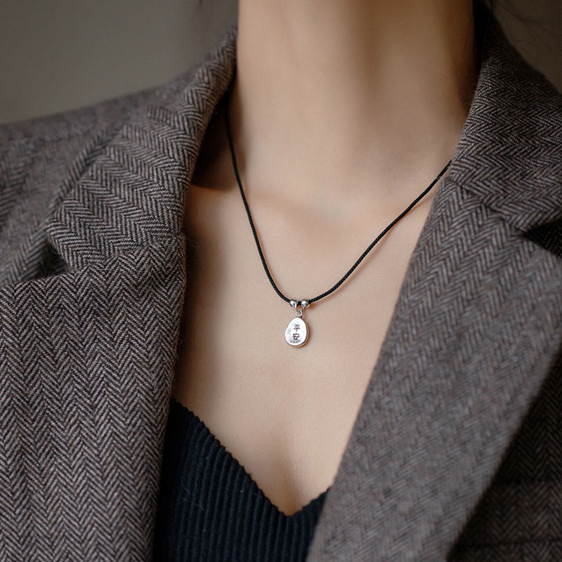 Buddha Stones999スターリングシルバー 平和と喜び 福の字 幸運 925スターリングシルバー チェーンネックレスペンダント
