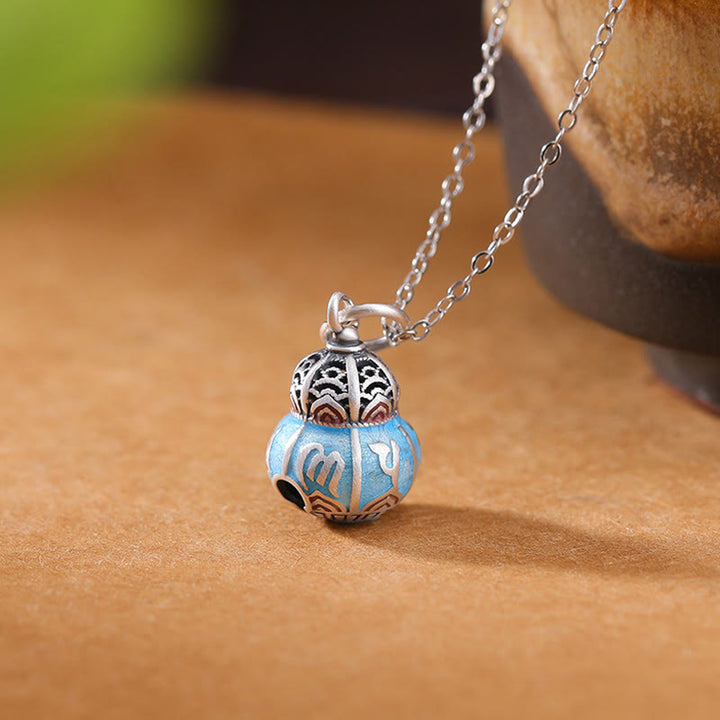 Buddha Stones999スターリングシルバーOm Mani Padme Hum彫刻入り ひょうたんデザイン 知恵のネックレスペンダント