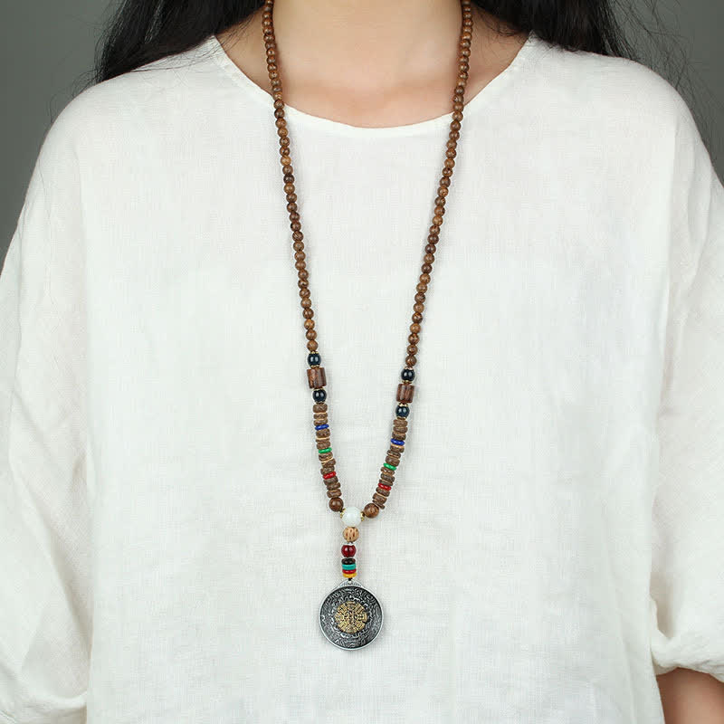 Buddha Stonesチベットオーム・マニ・パドメ・フム祈祷ホイール回転 金剛杵 木製ネックレス ペンダント - image 21