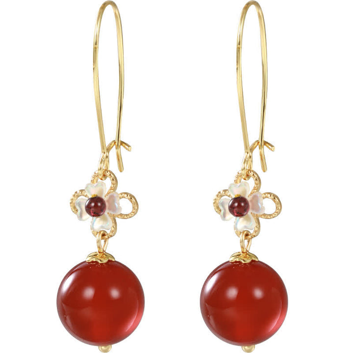 Buddha Stones925スターリングシルバー レッドアゲートフラワービーズ コンフィデンスイヤリング