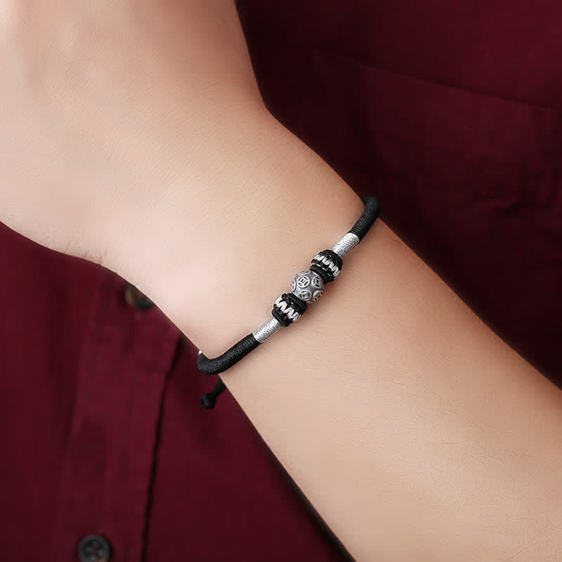 Buddha Stones999 スターリングシルバー ラウンド銅貨 守護 幸運 ビーズ ストリングブレスレット