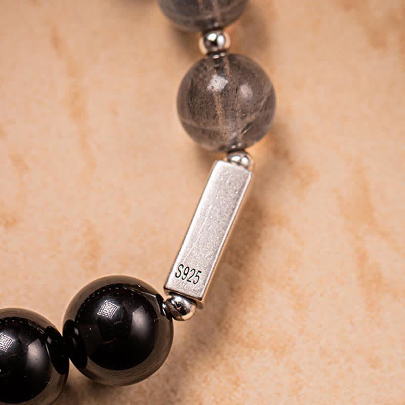 925スターリングシルバーのオブシディアンムーンストーンの強さのカップルブレスレット - image 17