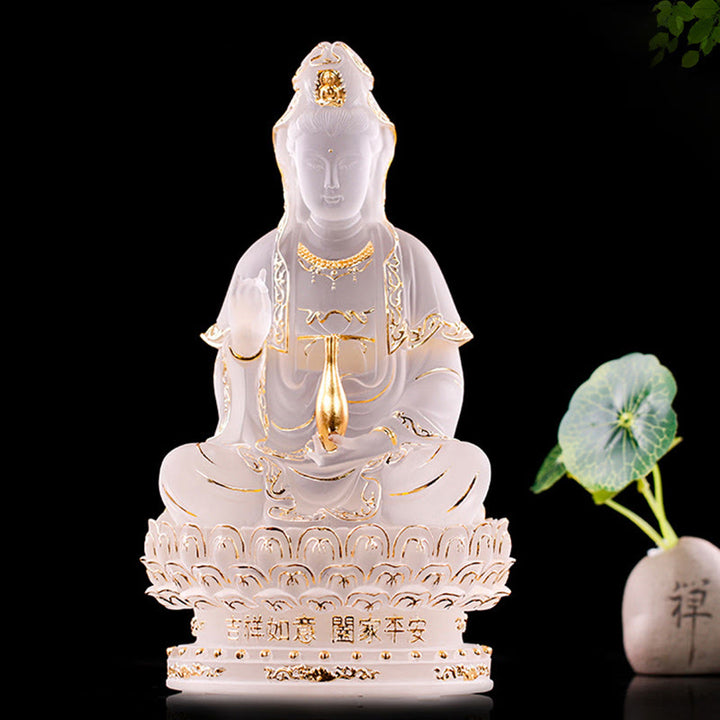 Buddha Stones観音菩薩 手作り置物 琉璃クリスタルアート作品 富の像 家へのお供え物 装飾