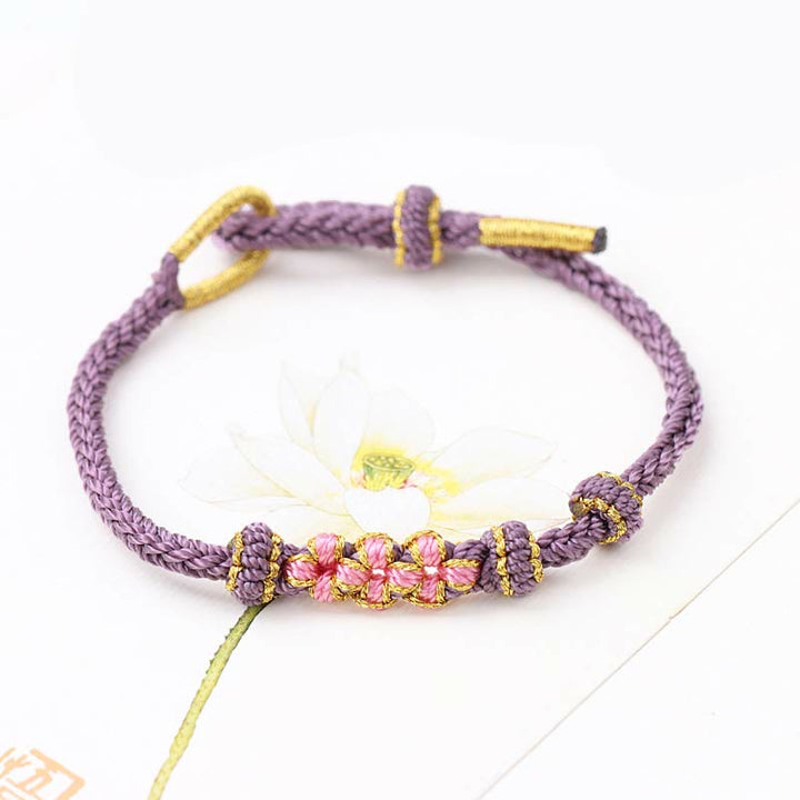Buddha Stones手作りの三つの桃の花の幸運の8連編み紐ブレスレット