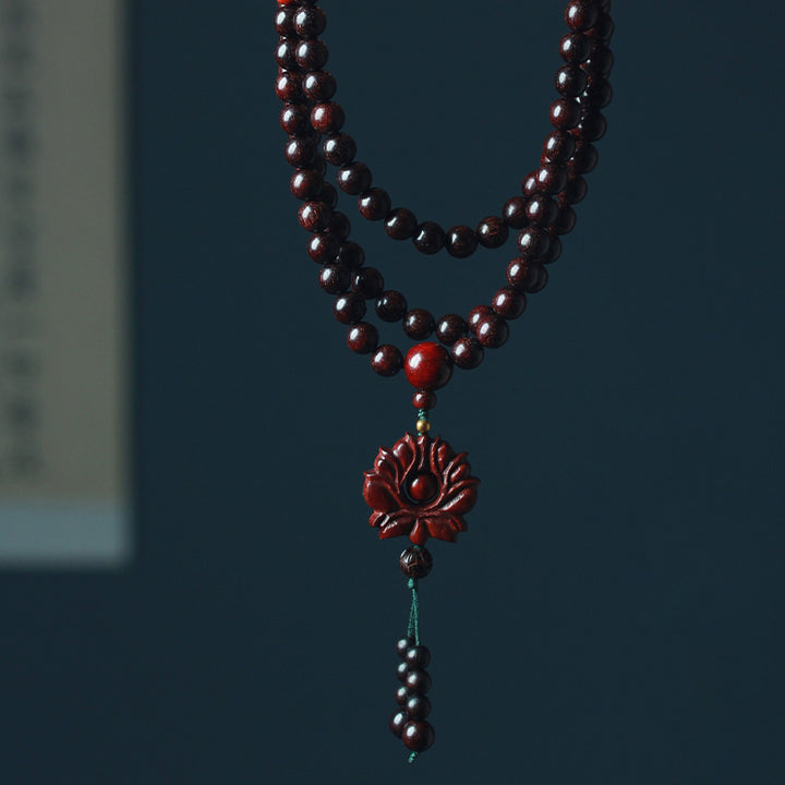 Buddha Stonesチベット小葉紅檀蓮Malaバランスブレスレット