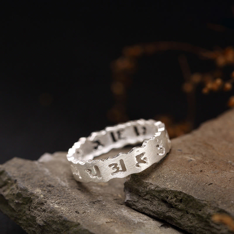 Buddha Stonesチベット 925 スターリングシルバー オム・オーム・マニ・パドメ・フム平和中空リング - 61mm - image 0