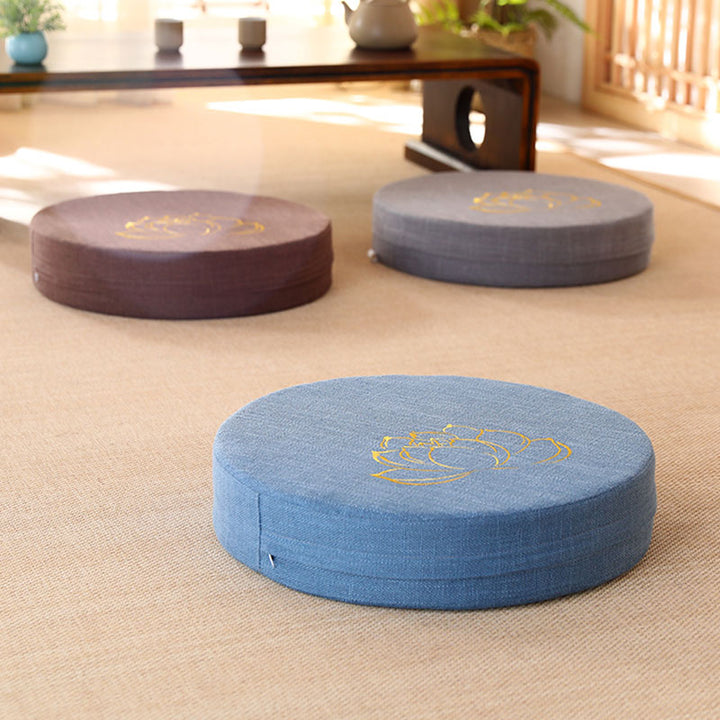 Buddha Stonesと蓮の刺繍入りコットンリネン瞑想用シートクッション