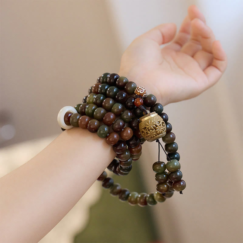 Buddha Stones108 個入りMalaビーズ 敦煌色 菩提樹種 ビーズ 邪悪な霊を寄せ付けないブレスレット