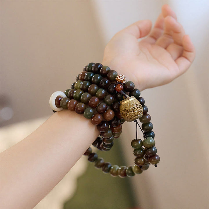 Buddha Stones108 個入りMalaビーズ 敦煌色 菩提樹種 ビーズ 邪悪な霊を寄せ付けないブレスレット