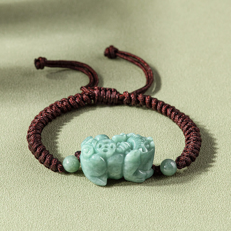 Buddha Stones手作り天然翡翠貔貅守護金剛結び編み紐ブレスレット