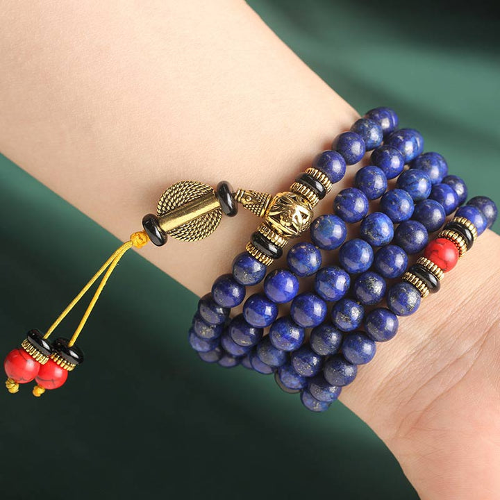 Buddha Stones チベット風マラブレスレット｜ラピスラズリ 癒しと守護のパワーストーン