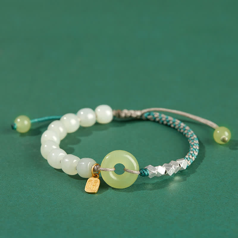 Buddha Stones 925スターリングシルバー 和田翡翠 平和バックル ビーズ 幸運 幸福 チャームブレスレット
