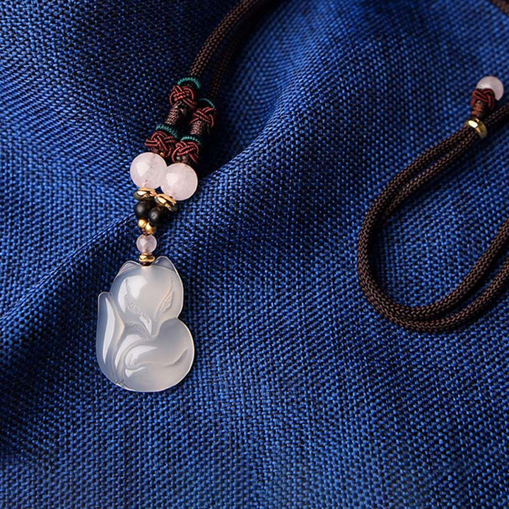 Buddha Stonesカルセドニーフォックス ピンククリスタルビーズ ハーモニーストリングネックレスペンダント