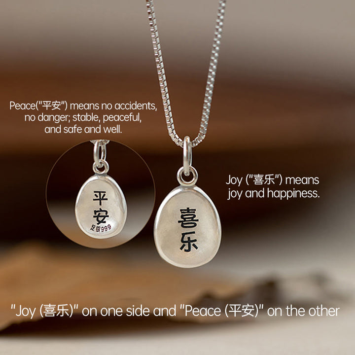 Buddha Stones999スターリングシルバー 平和と喜び 福の字 幸運 925スターリングシルバー チェーンネックレスペンダント