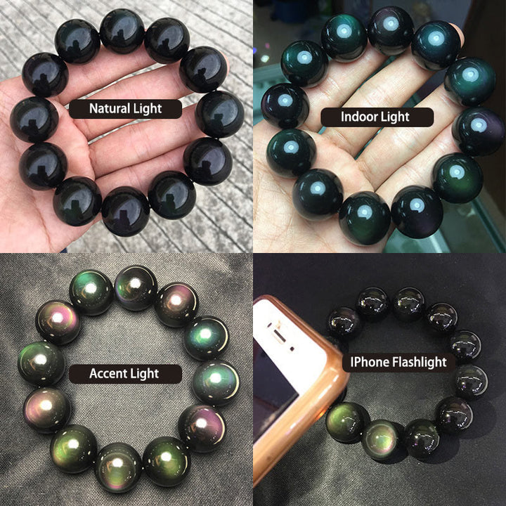 Buddha Stones天然グリーンアイオブシディアン富のブレスレット