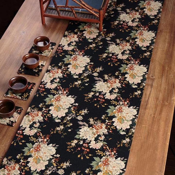 Buddha Stonesヴィンテージ 牡丹の花 竹製 カップマット パッド ティーカップ コースター カンフー ティーマット