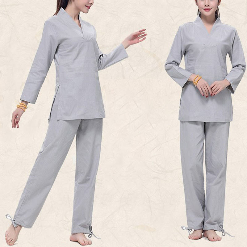 Buddha Stones禅 練習 ヨガ 瞑想 祈り Vネックデザイン ユニフォーム コットンリネン 服 レディース セット - image 7