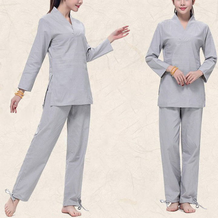 Buddha Stones禅 練習 ヨガ 瞑想 祈り Vネックデザイン ユニフォーム コットンリネン 服 レディース セット - image 7