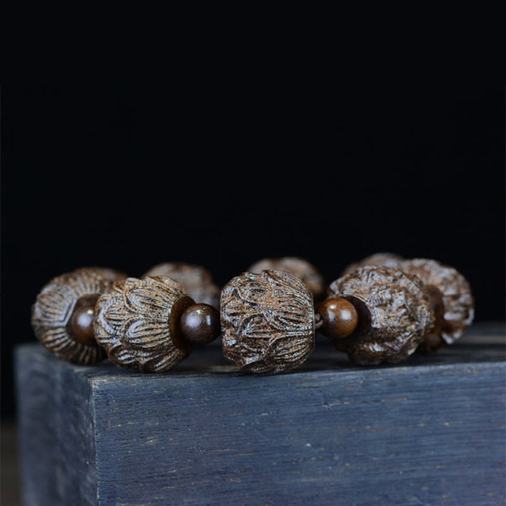 Buddha Stones黒檀十八羅漢 蓮華龍 彫刻 バランスブレスレット