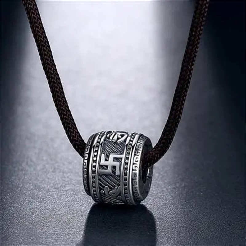 チベットのBuddha Stonesオーム・マニ・パドメ・フム守護のネックレスペンダント - 銀 - 紐ロープ - image 5