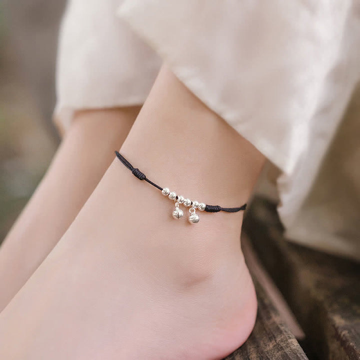 Buddha Stones925 スターリングシルバー レッドストリング ブレイド ベル チャーム アンクレット