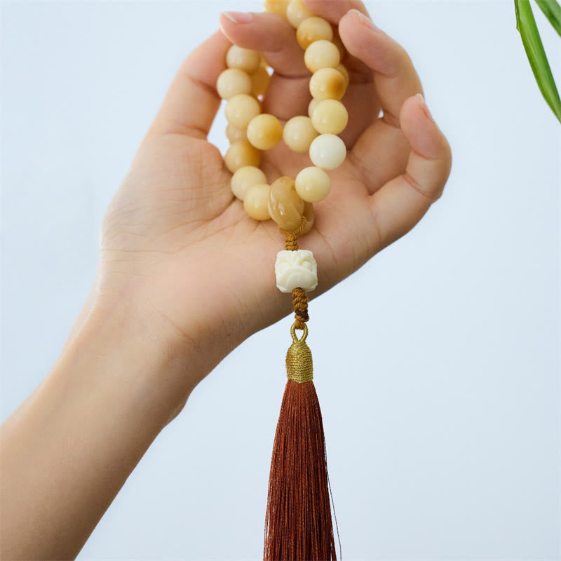 Buddha Stones天然菩提樹 象牙 フルーツ ダンシングライオン チャーム ハーモニータッセル リストMala