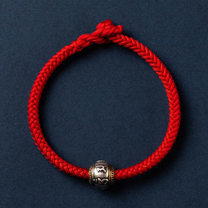 Buddha Stones925 スターリングシルバー チベット ハンドメイドオーム・マニ・パドメ・フム幸運の守護 キングコングノット 編み込みブレスレット