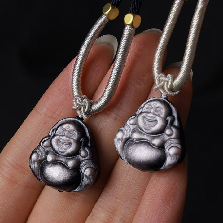 Buddha Stones天然銀光沢黒曜石 笑う仏陀 守護ネックレスペンダント - image 9