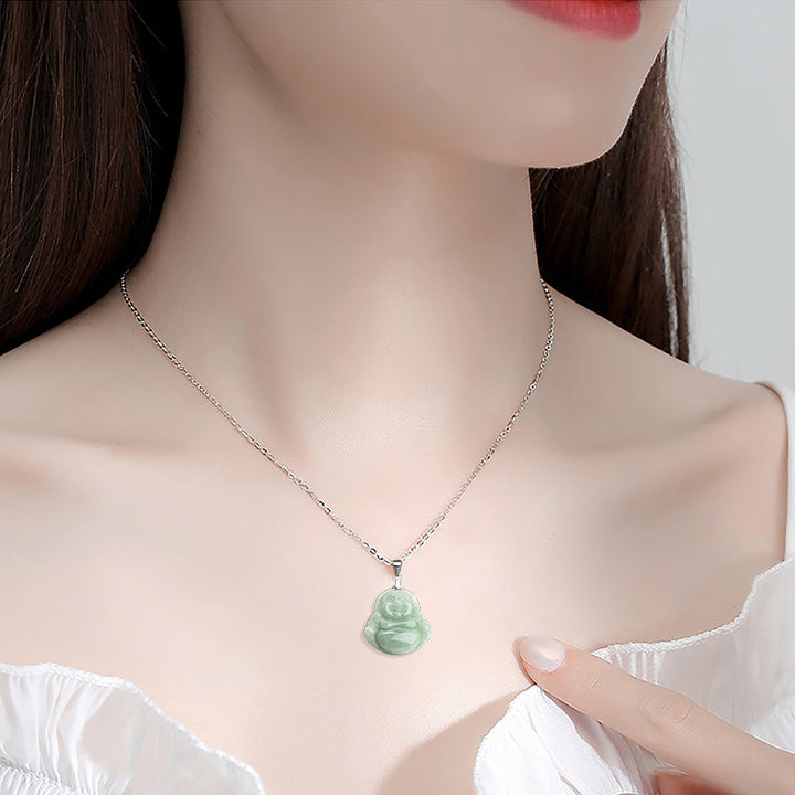 Buddha Stones925スターリングシルバー 笑う仏陀 翡翠 祝福ネックレスチェーンペンダント - image 3