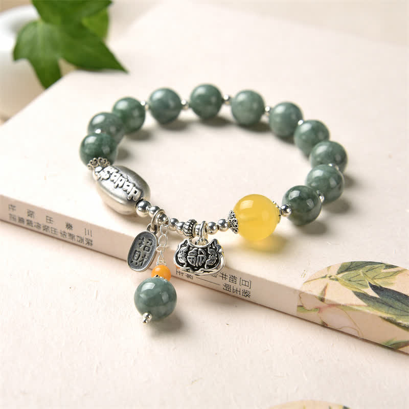 Buddha Stones925スターリングシルバー シアンジェイドアンバー サクセスブレスレット