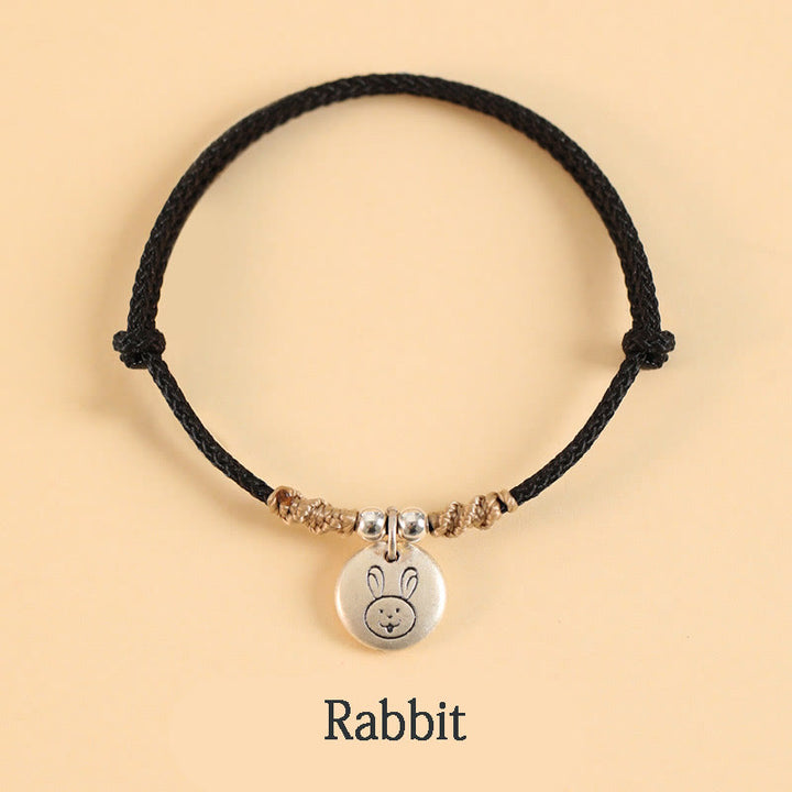 Buddha Stonesハンドメイド999スターリングシルバードラゴン年かわいい中国の十二支幸運編みブレスレット