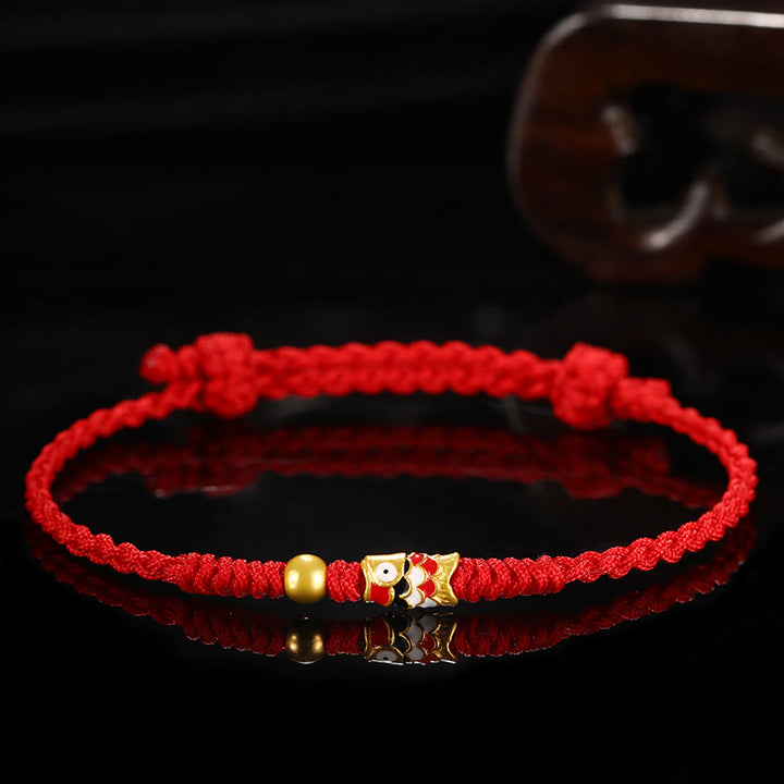 Buddha Stones999ゴールド 幸運の鯉 手作り編み紐ブレスレット