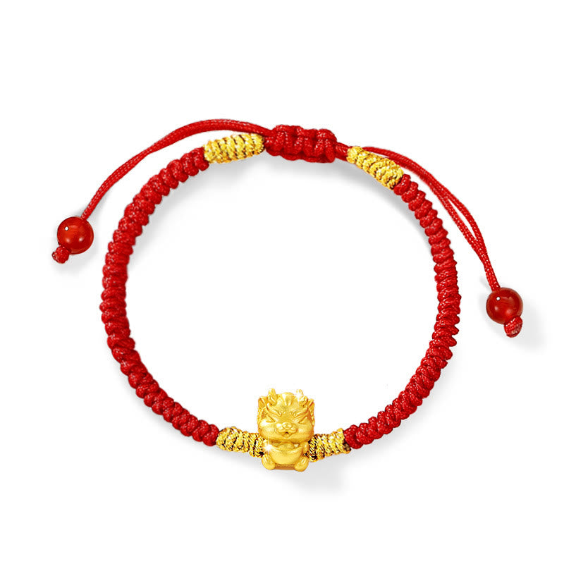 Buddha Stones999 スターリングシルバー 龍年銅貨幸運繁栄龍福 キャラクター 幸運 手作り赤紐編み込みブレスレット