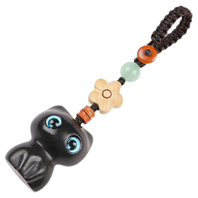 Buddha Stonesミニ小葉紫檀黒檀キャットラブリーキティピースキーチェーン電話吊り下げ装飾 - image 9